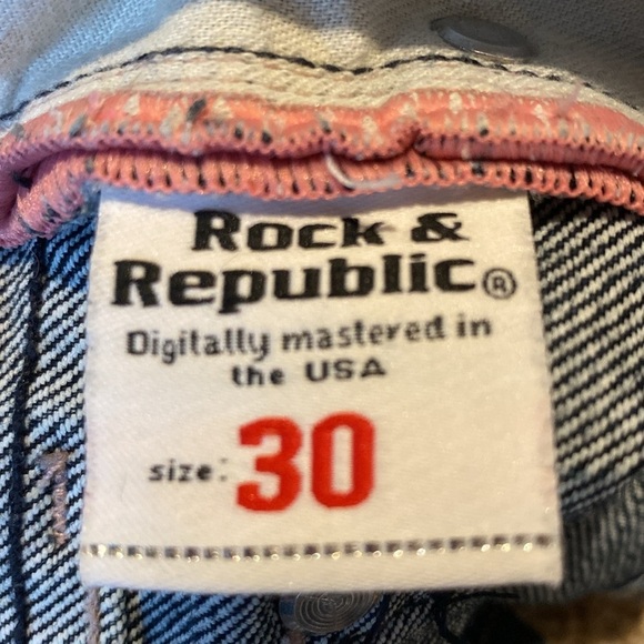 Rock & Republic ROTH Fleur De Lis Bootcut Jeans Blue Pink Sz 30 TALL 32.5" - Picture 12 of 13